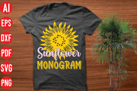 Sunflower Monogram SVG Design for T-Shirt Graphics